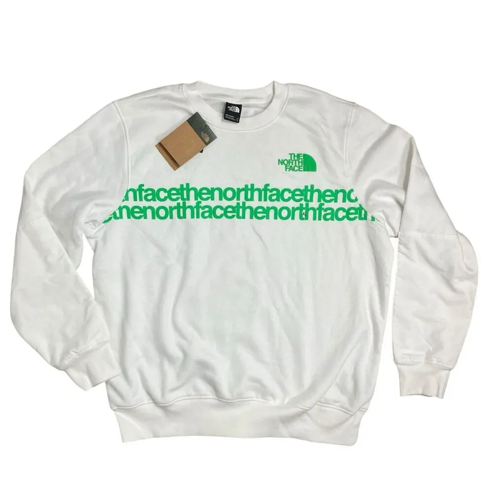 The North Face Sweatshirt Mens XL White Fleece Green Spellout Outdoors Logo‎